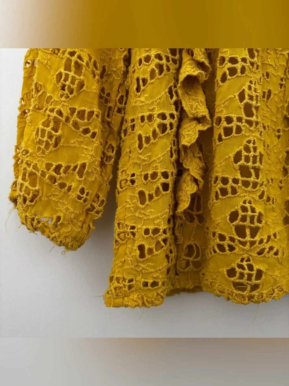 Anthropologie Maeve Clementine Ruffled Eyelet Women’s 2 Blouse Yellow Flowy Boho